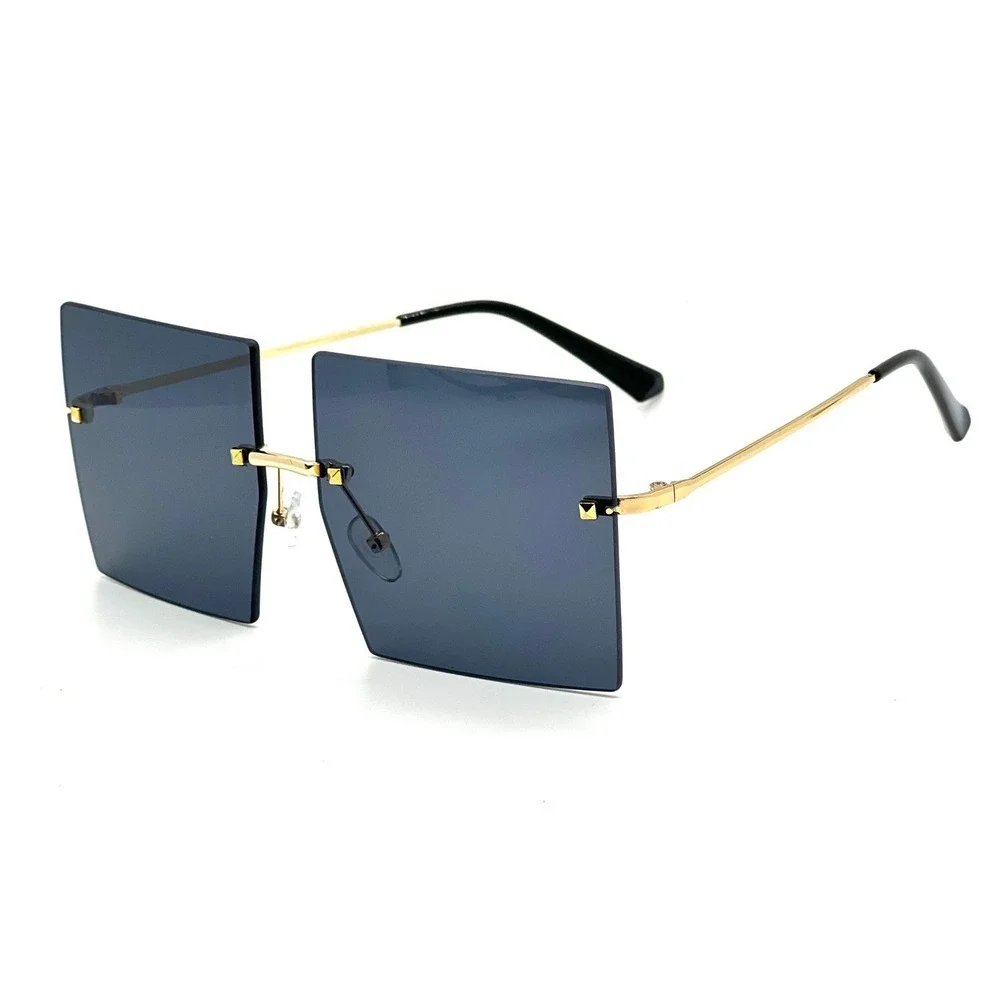 Square Sunglasses‎ Men Black Lens Rimless Large Trendy Shades Chic Lightweight
